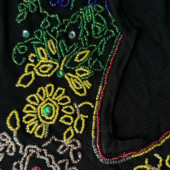 Lucia Burns Y2K Black beaded rainbow floral long sleeve ribbed top. Size small. - Picture 4 of 6